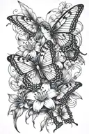 Lily, butterfly, hummingbird long tail tattoo design idea