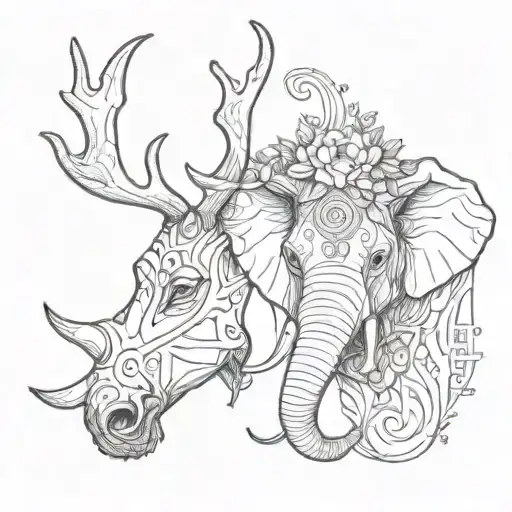 half reindeer face and half elephant face tattoo design idea