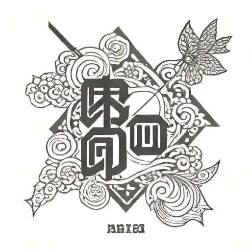 A suminagashi style shoulder tattoo with a Japanese kanji in the center of the tattoo. tattoo design idea