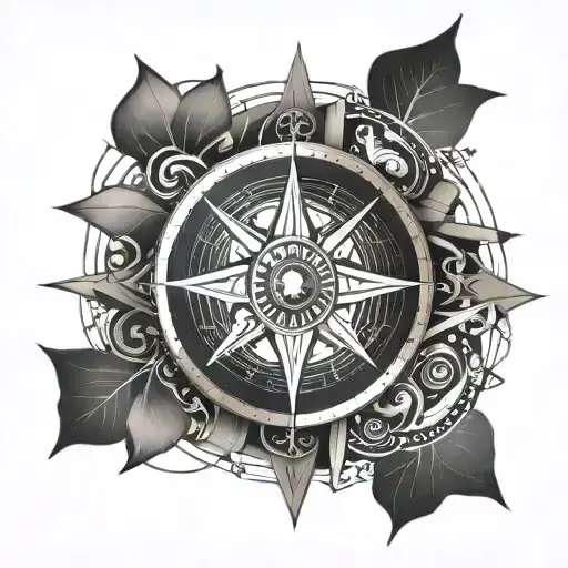 A stylized compass rose with musical symbols as the cardinal directions, blending the client's love for travel and music tattoo design idea