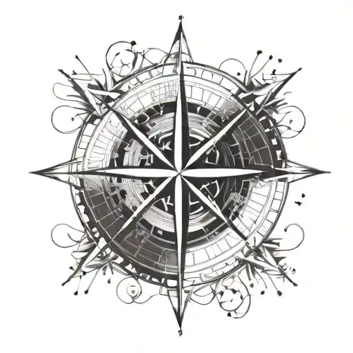 A stylized compass rose with musical symbols as the cardinal directions, blending the client's love for travel and music tattoo design idea