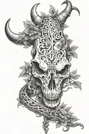 Cow skull with vines wrapping and snake wrapped tattoo design idea