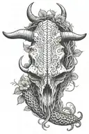 Cow skull with vines wrapping and snake wrapped tattoo design idea
