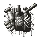 Intricate geometric patterns intertwined with images of pharmaceutical pills and syringes tattoo design idea