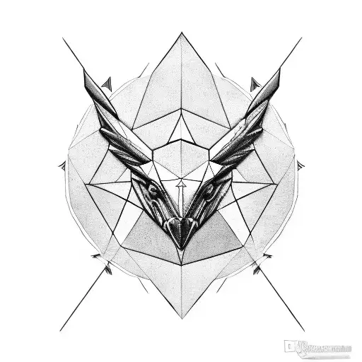 geometric eagle crest above a raging bull head, below a sun partially eclipsed by a larger and smaller moon tattoo design idea