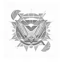 geometric eagle crest above a sun partially eclipsed by a larger and smaller moon tattoo design idea