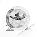 geometric eagle crest above a sun partially eclipsed by a larger and smaller moon tattoo design idea