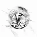 eagle crest combined with a raging bull, below a sun partially eclipsed by a larger and smaller moon tattoo design idea