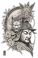 samurai, wolf, buddha, Japanese cherry tree tattoo design idea