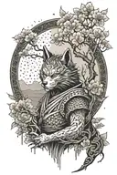 samurai, wolf, buddha, Japanese cherry tree tattoo design idea