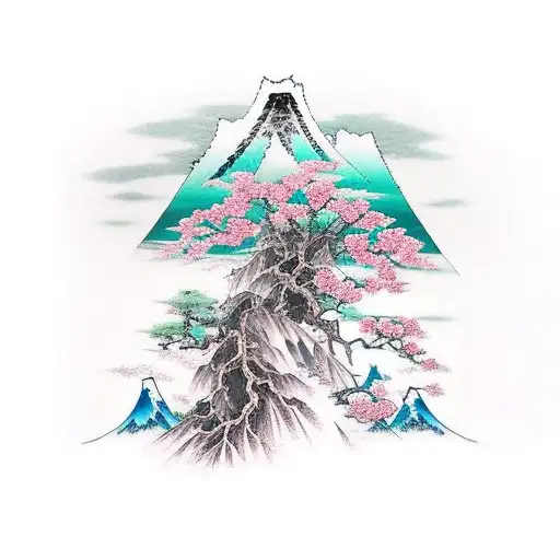 Sakura with large roots like an iceberg tattoo design idea
