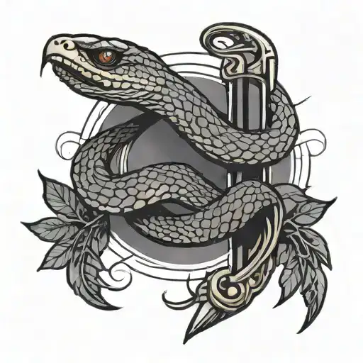 snake with barber Wire sword sun on forearm  tattoo design idea