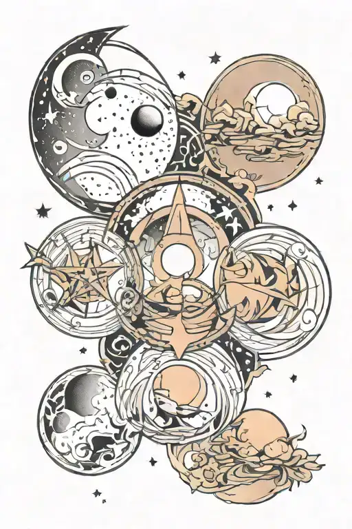 moon phases vertically with a constellation of pices, Capricorn and Sagittarius  tattoo design idea