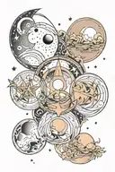moon phases vertically with a constellation of pices, Capricorn and Sagittarius  tattoo design idea