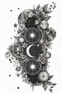 moon phases vertically with a constellation of pices, Capricorn and Sagittarius  tattoo design idea