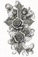 cross with roses and filigrees or ornaments tattoo design idea