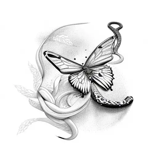 Butterfly and snake tattoo design idea