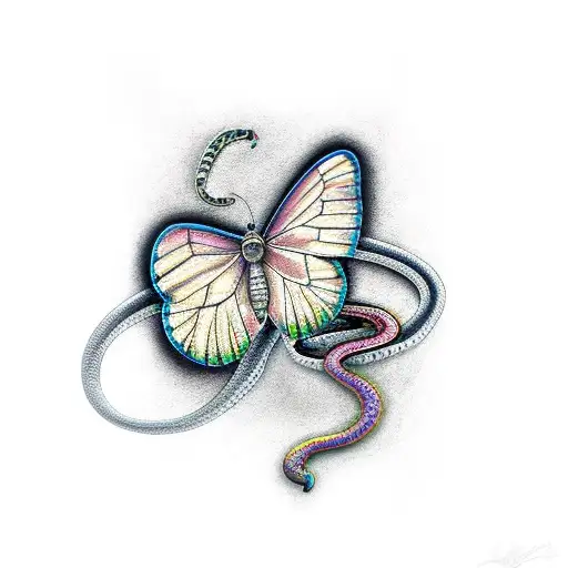 Butterfly and snake tattoo design idea