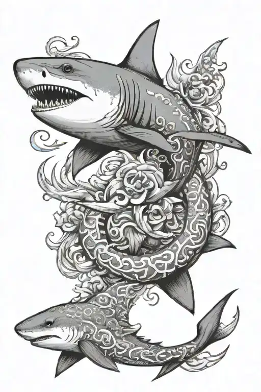 Shark & Japan style & lettering Amat Victoria curam  tattoo design idea