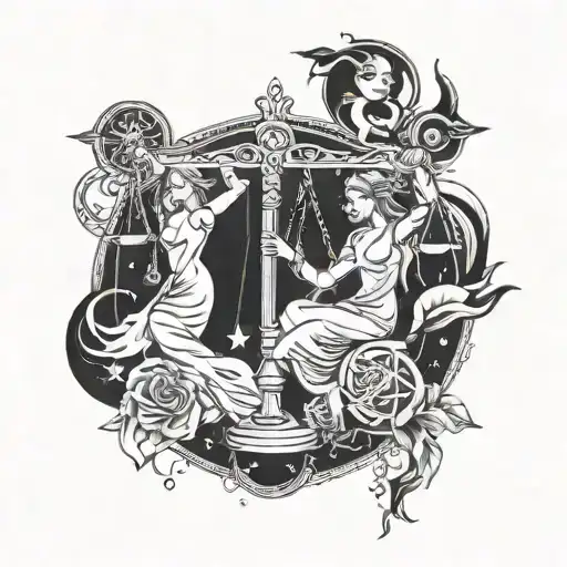 Libra and Virgo zodiac sign tattoo design idea