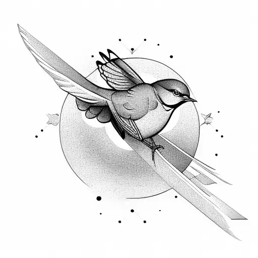 mockingbirds back flying in the stars with cancer horoscope tattoo design idea