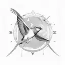 mockingbirds back flying in the stars with cancer horoscope tattoo design idea