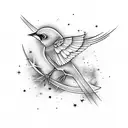 mockingbirds back flying in the stars with cancer horoscope tattoo design idea
