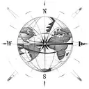 world globe with a compass tattoo design idea