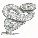 two snakes coiled and intertinwed spinning once around the arm tail on bottom face on top biting  tattoo design idea
