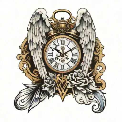 Angel wings, clock, 777,I-II-II-V-XXV  tattoo design idea