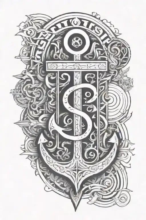 the word Johansson with anchor and flame tattoo design idea