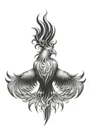 burning phoenix symbol with wings spread tattoo design idea
