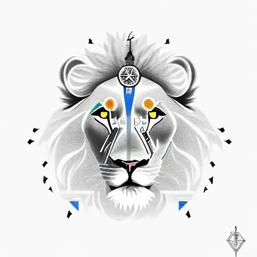 A lion with a cross symbolizing strength and faith, surrounded by elements representing Puerto Rico and incorporating the iris flower, inspired by Psalm 23 tattoo design idea