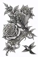 Swallow Roses Anchor  tattoo design idea