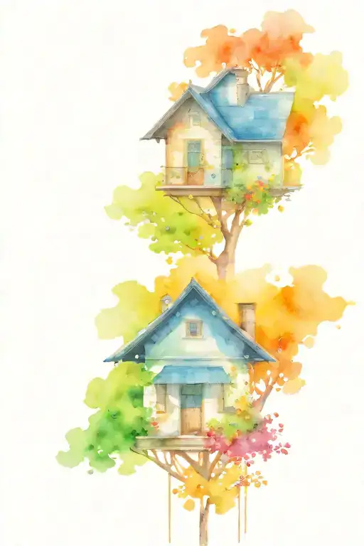 tile roof house, Baum, Asya tattoo design idea