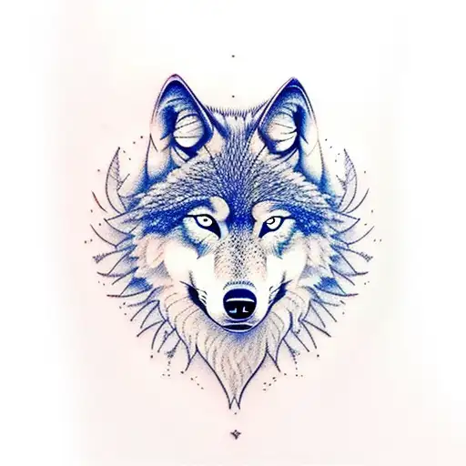 Wolf Blue eyes forest tattoo design idea