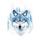 Wolf Blue eyes forest tattoo design idea