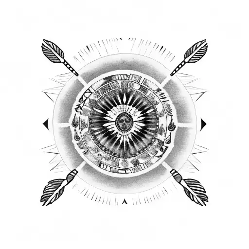 native american medicine wheel with five feather hanging down tattoo design idea