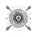 native american medicine wheel with five feather hanging down tattoo design idea