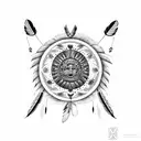native american medicine wheel with five feather hanging down tattoo design idea