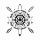 native american medicine wheel with five feather hanging down tattoo design idea