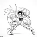 A unique fusion design combining elements of manga art with the vegvizir symbol, featuring a dancer in a dynamic pose tattoo design idea