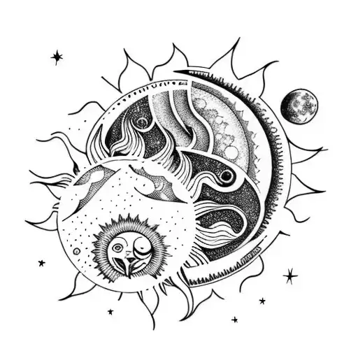 sun and moon with milky way in the background  tattoo design idea