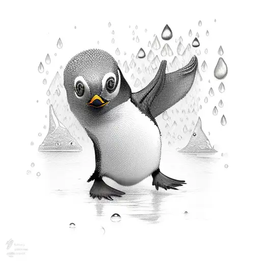 Pinguin in Cologne by night and rain tattoo design idea