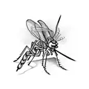 a dramatic mosquito behind a theater curtain tattoo design idea