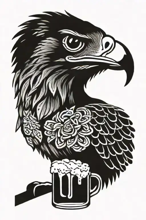 Hawk drinking beer tattoo design idea