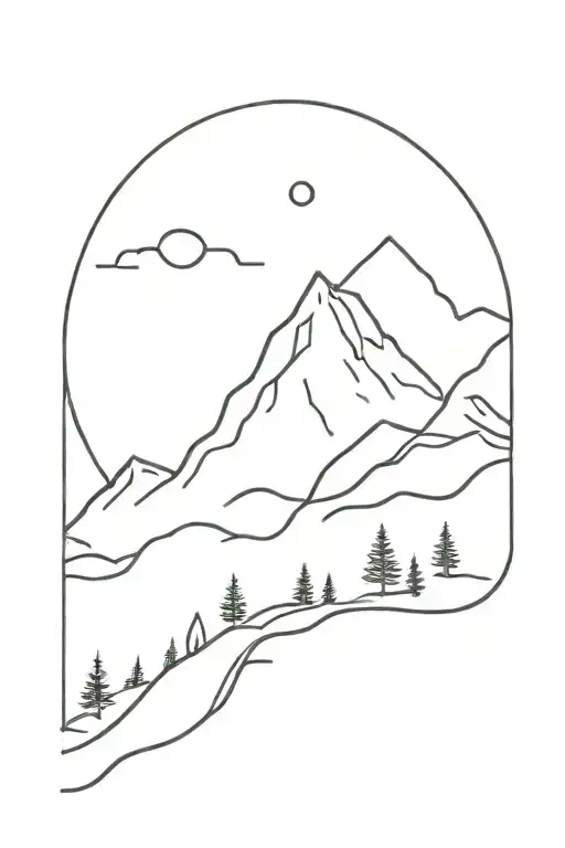 mountain with a road to ocean  tattoo design idea