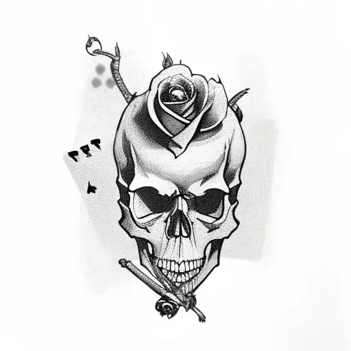 skull with roses smoke and playing cards on the forearm  tattoo design idea