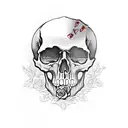skull with roses smoke and playing cards on the forearm  tattoo design idea