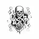 skull with roses smoke and playing cards on the forearm  tattoo design idea